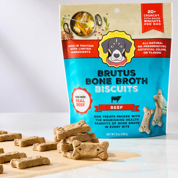 Brutus Broth Bone Broth Biscuits Beef Recipe Dog Treats (8 oz)
