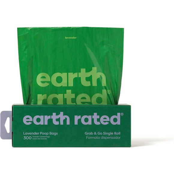 Earth Rated Dog Poop Bags Grab & Go Single Roll- Lavender Scented (300 Bags)