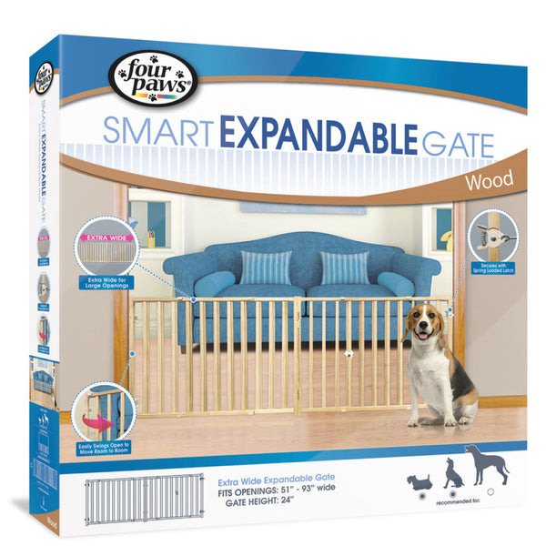 Four Paws Extra Wide Epandable Vertical Wood Slat Gate For Dogs (fits 51-93" opening)