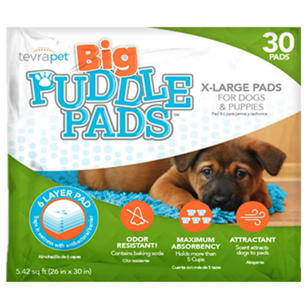 TevraPet Big Puddle Pads X-Large Dog Training Pads with Attractant Scent (30 ct)