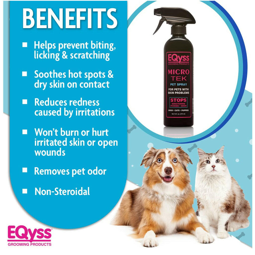 EQyss Grooming Products Micro-Tek Pet Spray Stops Scratching, Itching and Odor for Dogs & Cats (16 oz)