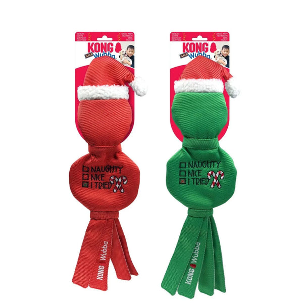 KONG Holiday Wubba Flatz Naughty/Nice Toy For Dogs (Assorted colors)