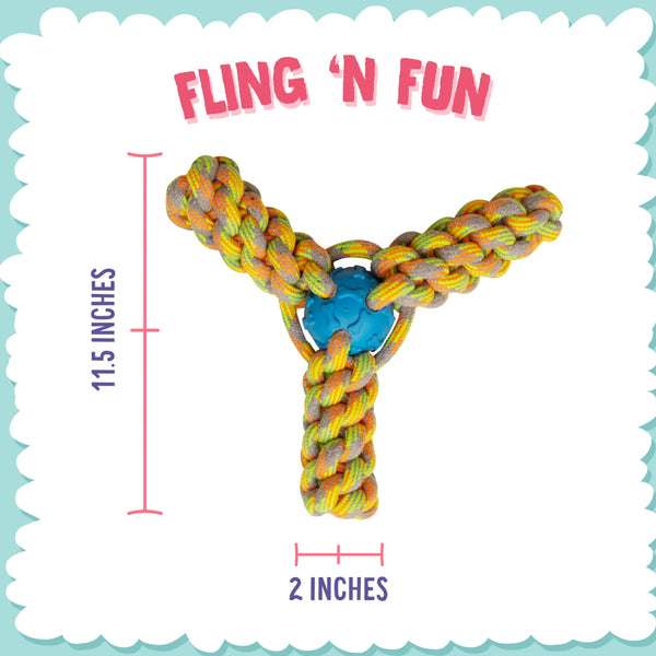 Snungarooz Fling N Fun Strong Rubber & Rope Chew Dog Toy (7")