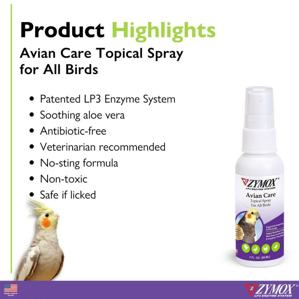 Zymox Avian Care Topical Spray w/o Hydrocortisone for Birds - Bottle (2 oz)