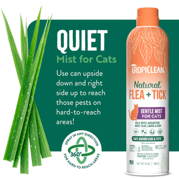 TropiClean Natural Flea & Tick Gentle Mist Spray for Cats (14 oz)