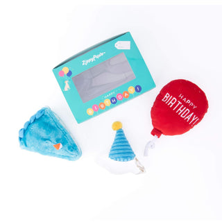 Zippy Paws Birthday Box Interactive Plush Toy For Dog Blue (3 pc)