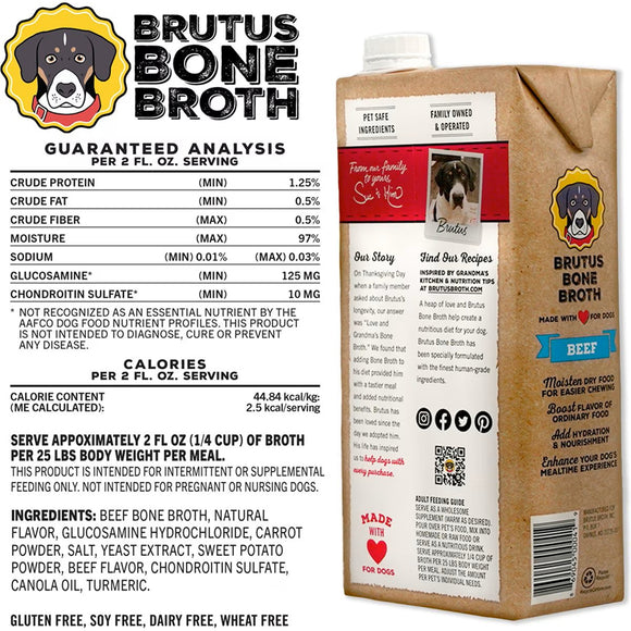 Brutus Broth Beef Bone Broth Hip & Joint Formula with Glucosamine for Dogs (32 oz)