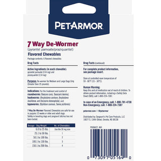 PetArmor 7 Way De-Wormer Medium & Large Dog  6 Count