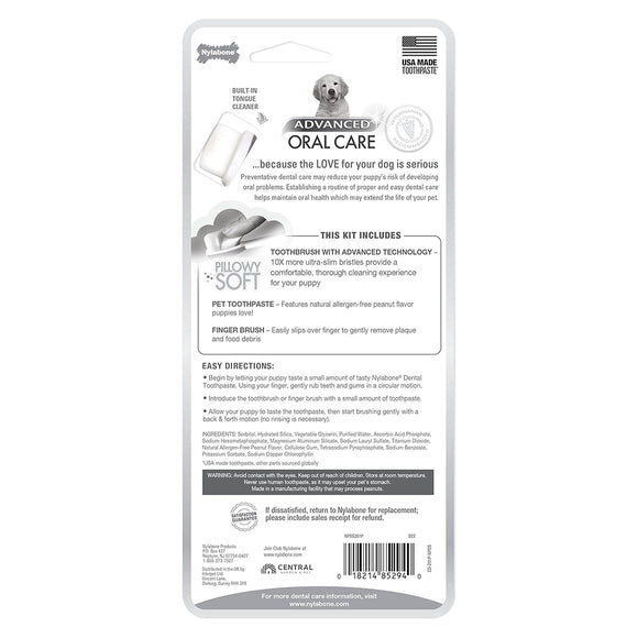 Nylabone Advanced Oral Care Puppy Dental Kit with Pillowy Soft-Bristle Toothbrush & Peanut Butter Toothpaste