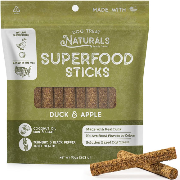 Dog Treat Naturals Superfood Sticks Duck & Apple Dog Treats (10 oz)