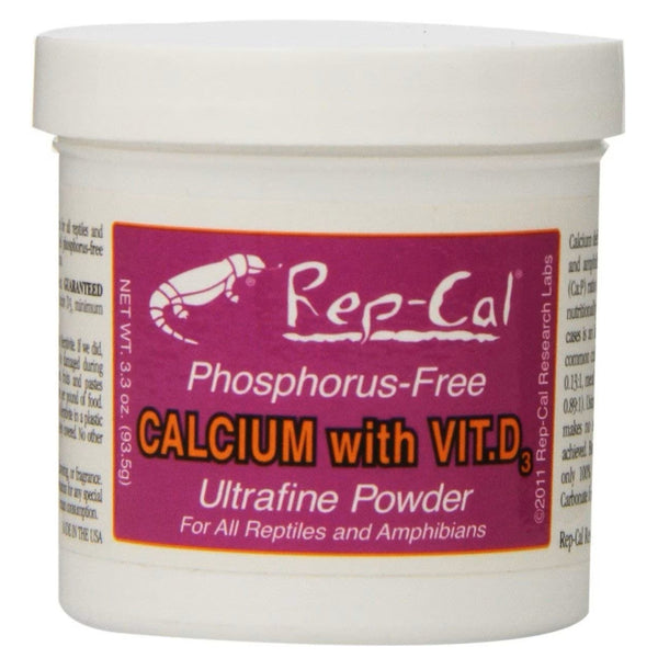 Rep-Cal Phosphorous-Free Calcium with Vitamin D3 Ultrafine Powdered Supplement For Reptiles (3.3 oz)