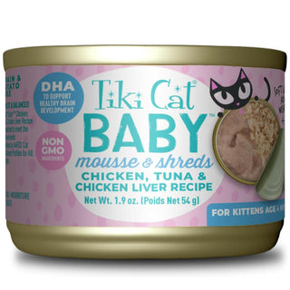 Tiki Cat Baby Shreds Chicken & Tuna & Chicken Liver Mousse Wet Food For Cats (1.9 oz x 3 cans)