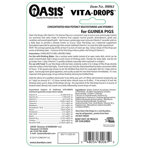 Oasis Vita-Drops High Potency Daily Vitamins for Guinea Pigs (2 oz)