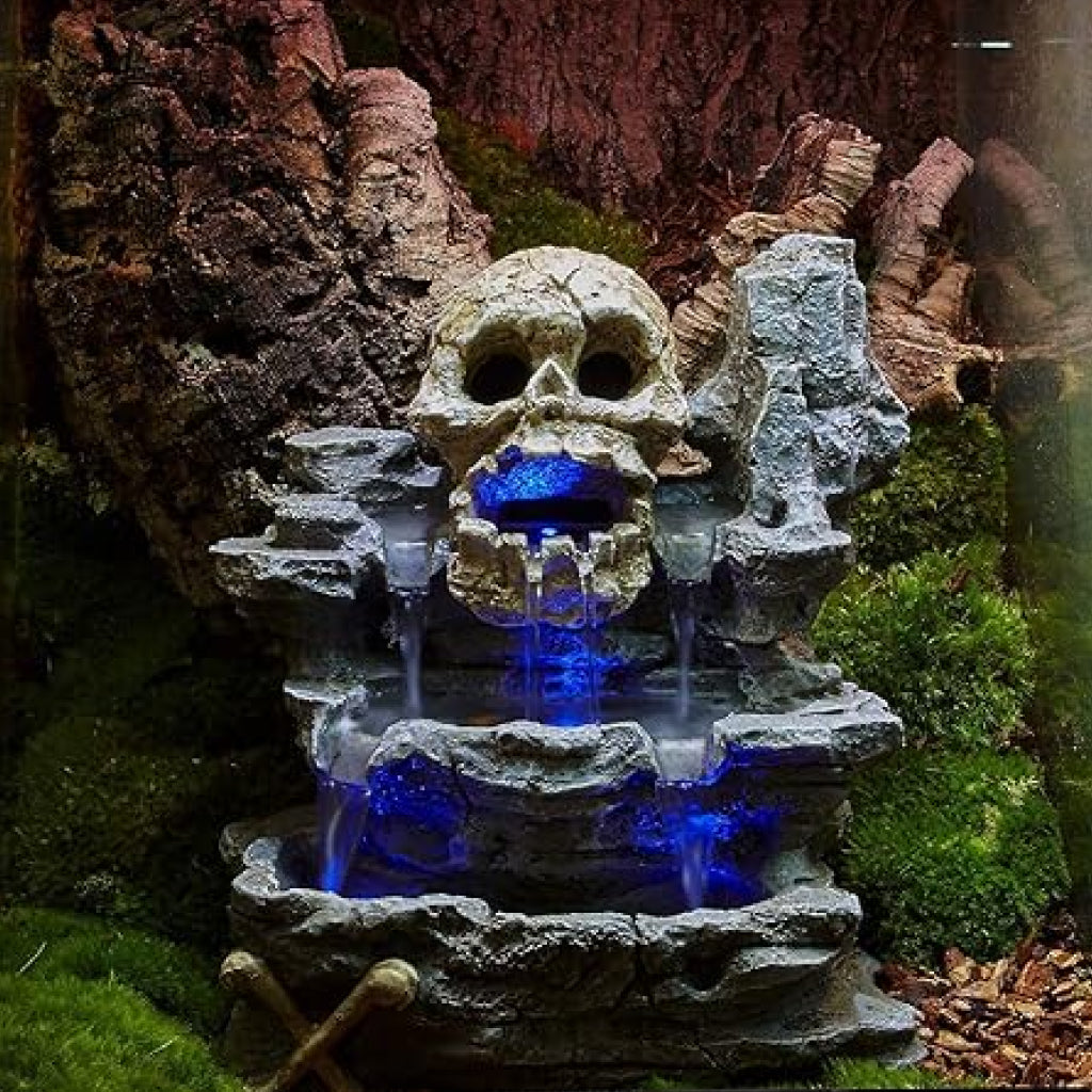 Zoo Med Repti Rapids LED Skull Waterfall Natural Rock For Reptiles