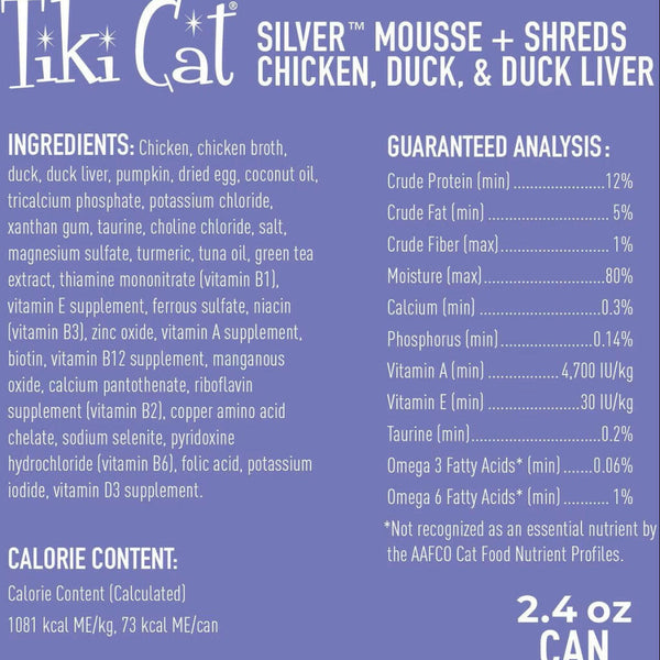 Tiki Cat Silver for Seniors Chicken & Duck & Duck Liver Grain-Free Wet Food For Cats (2.4 oz x 12 cans)