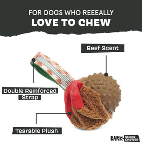 BARK Super Chewer Squeaky Meat-a-Ball Beef Scented Rip & Reveal Squeaky Tough Dog Chew Toy