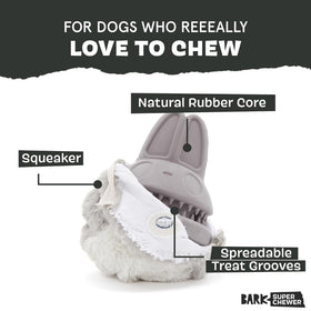 BARK Super Chewer Hare Raiser 2-in-1 Plush Exterior with Tough Center Treat Dispensing Dog Chew Toy