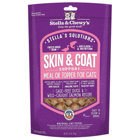 Stella & Chewy's Stella's Solutions Skin & Coat Support Duck & Salmon Freeze-Dried Meal Topper for Cats (7.5 oz)