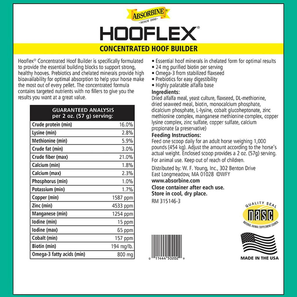 Hooflex hoof builder contains prebiotics for horses making it easy to digest. 