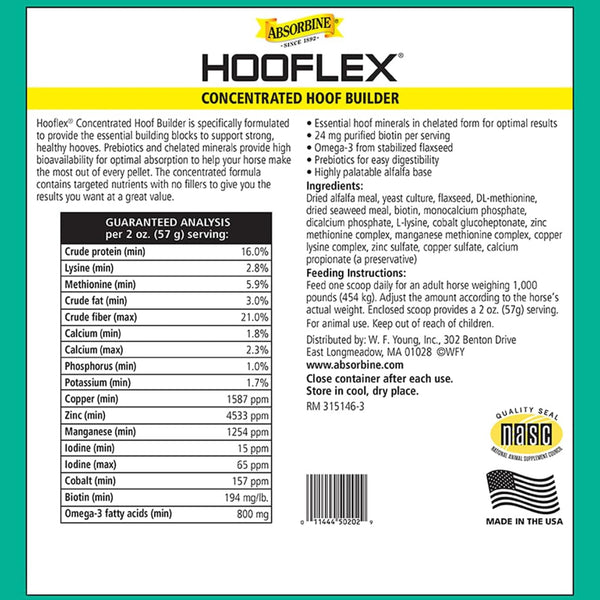 Hooflex hoof builder contains prebiotics for horses making it easy to digest. 