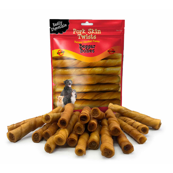 Savory Prime Beggar Bone Pork Skin Twists Treats For Dogs