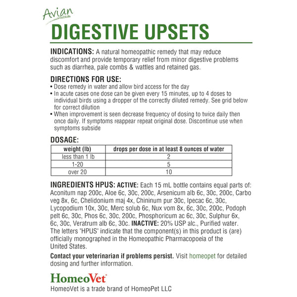 HomeoPet Avian Digestive Upsets For Poultry & Pet Birds (15 ml)