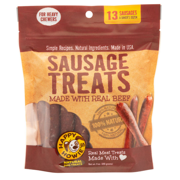 Happy Howies 4-inch Beef Sausage Bakers Treats For Dogs -Dozen (13 Count)