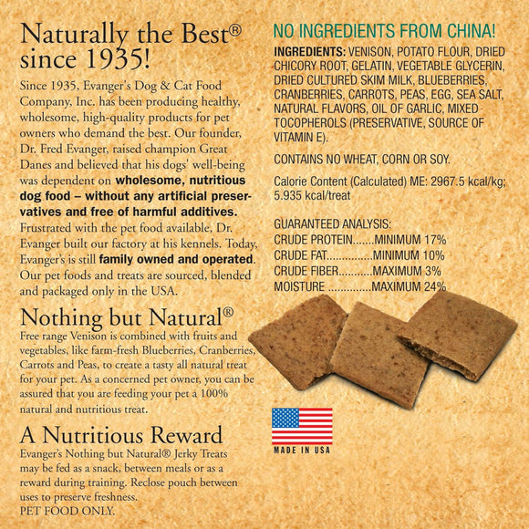 Evanger's Nothing But Natural Free-Range Venison Recipe Jerky Dog Treats (4.5 oz)
