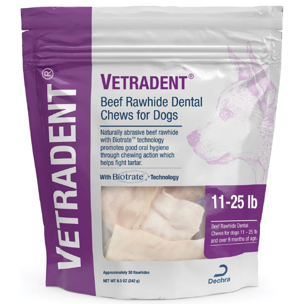 Vetradent Beef Rawhide Dental Chews for Medium Dogs (11-25 lbs)