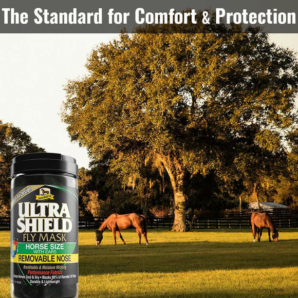 UltraShield Fly Mask Removable Nose with Ears For Horses (Horse Size)