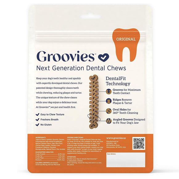 Groovies Original Chicken Flavor Dental Chews for Large Dogs 25-50 lbs