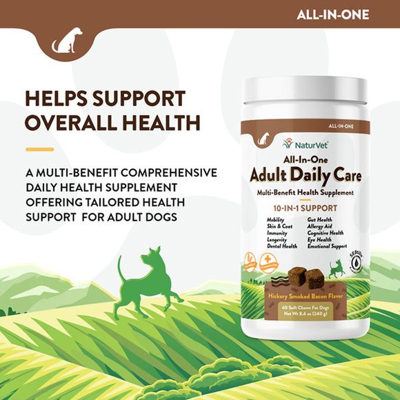 NaturVet Adult Daily Care Multi-Benefit 10-in-1 Support For Dogs -60 Soft Chews