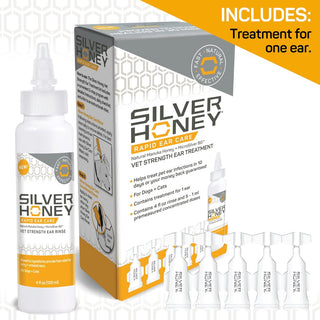 Silver honey rapid treatment contains an ear rinse and premeasured concentrated doses for one ear.