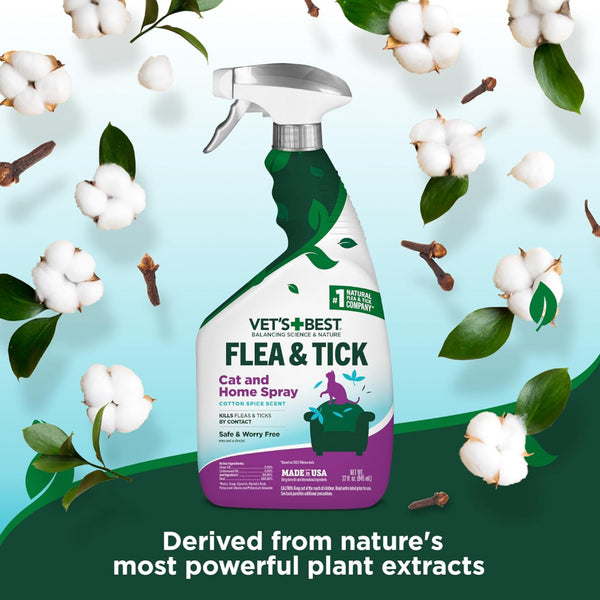 Vet's Best Flea & Tick Spray For Cat and Home -Cotton Spice Scent (32 oz)