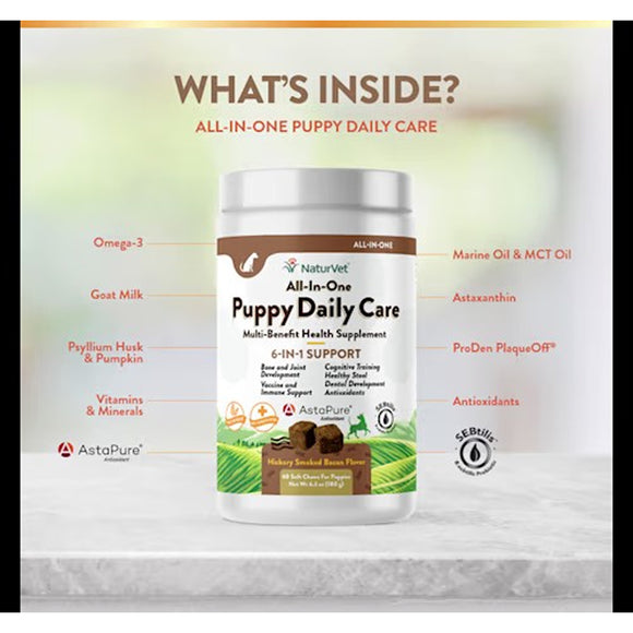 NaturVet Puppy Daily Care Multi-Benefit 6-in-1 Support For Dogs - 60 Soft Chews