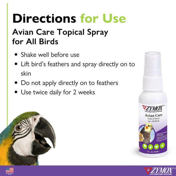 Zymox Avian Care Topical Spray w/o Hydrocortisone for Birds - Bottle (2 oz)