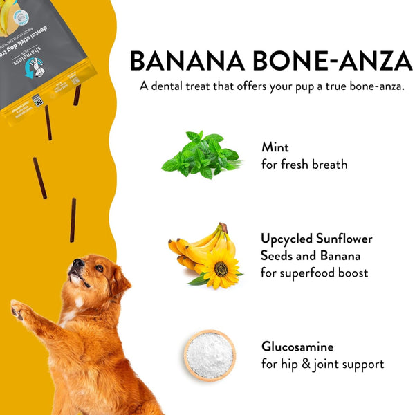 Shameless Pets Banana Bone-Anza Dental Sticks Treats For Dogs (7.2 oz)