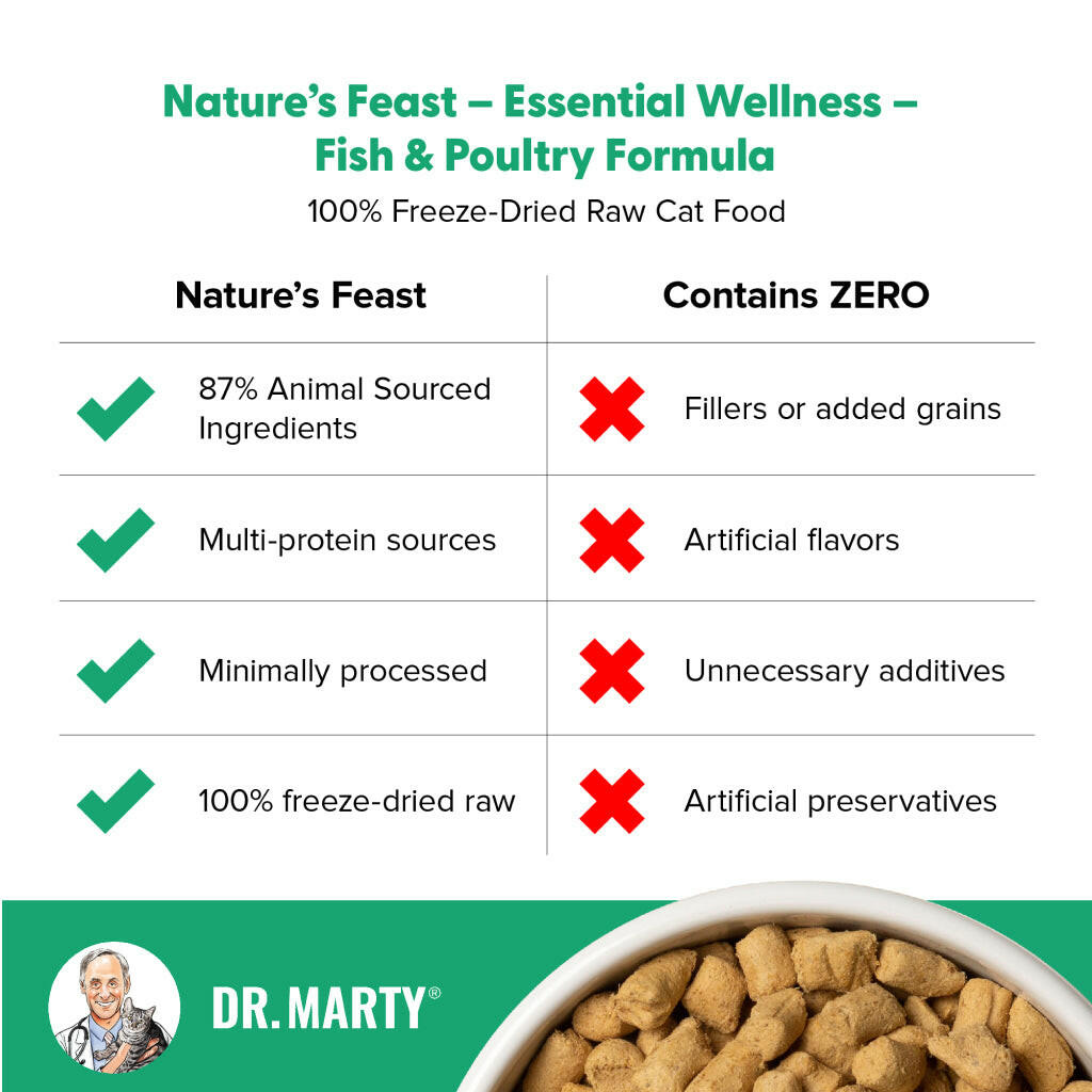 Dr. Marty Nature's Feast Essential Wellness Fish & Poultry Freeze Dried Raw Cat Food (12 oz)