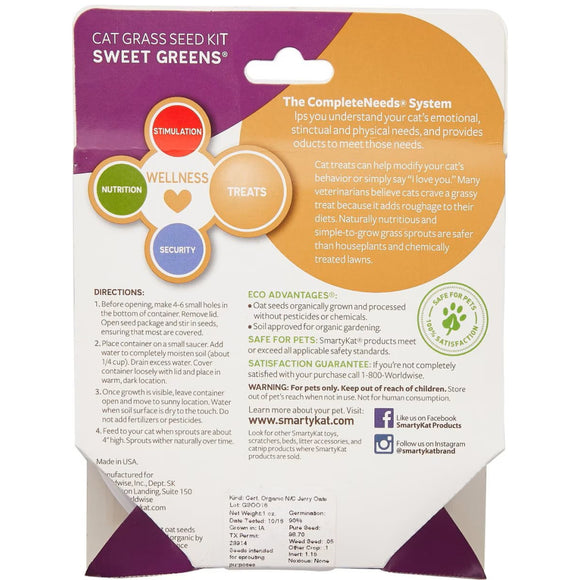 SmartyKat Sweet Greens Organic Oat Grass Grow Kit For Cats
