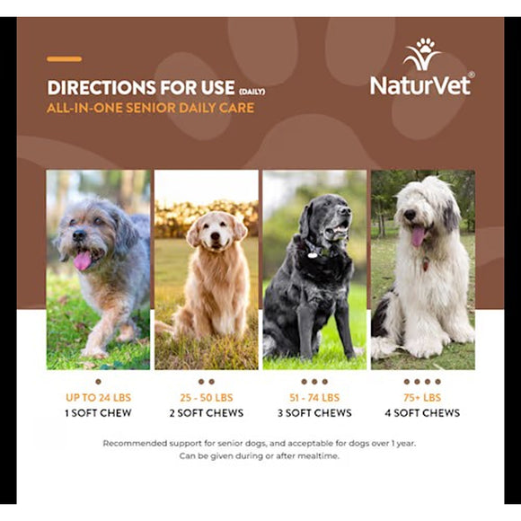 NaturVet Senior Daily Care Multi-Benefit Soft Chew 8-in-1 Support For Dogs -60 Soft Chews