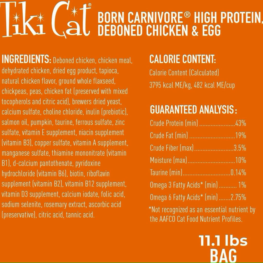 Tiki Cat Born Carnivore High Protein Deboned Chicken & Egg Dry Food For Cats (11.1 lbs)