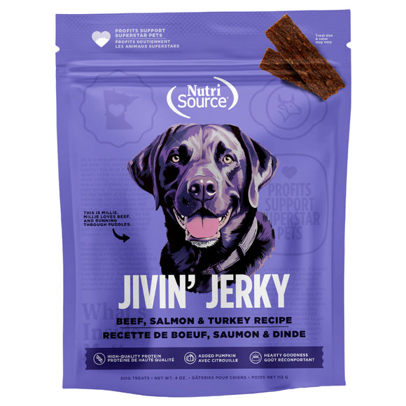 NutriSource Jivin' Jerky Beef Salmon & Turkey Dog Jerky Treats (4 oz)