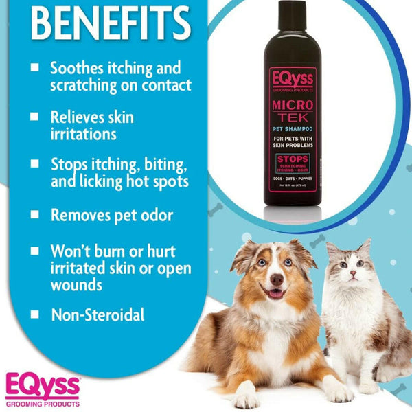 EQyss Grooming Products Micro-Tek Pet Shampoo Stops Scratching, Itching and Odor for Dogs & Cats (16 oz)