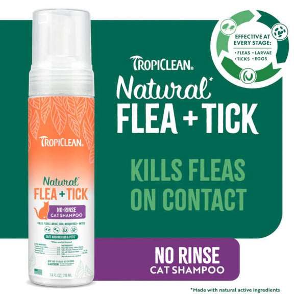TropiClean Natural Flea & Tick No Rinse Shampoo for Cats (7.4 oz)