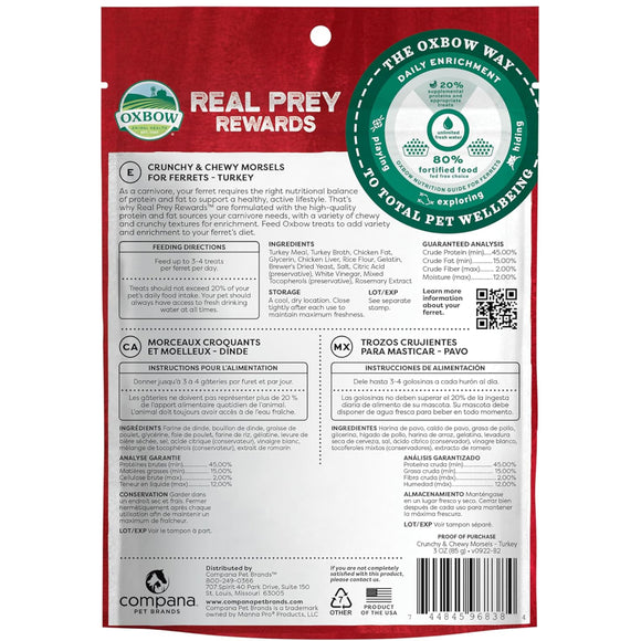 Oxbow Real Prey Turkey Ferrets Rewards Ferret Crunchy & Chewy Treats (3 oz)