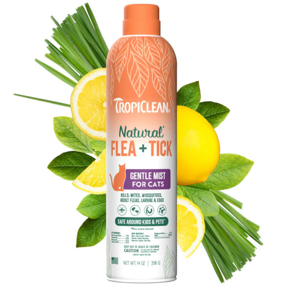 TropiClean Natural Flea & Tick Gentle Mist Spray for Cats (14 oz)