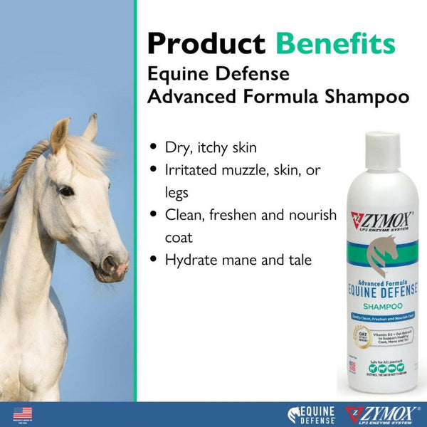 zymox equine defense shampoo is made with the zymox lp3 enzyme system