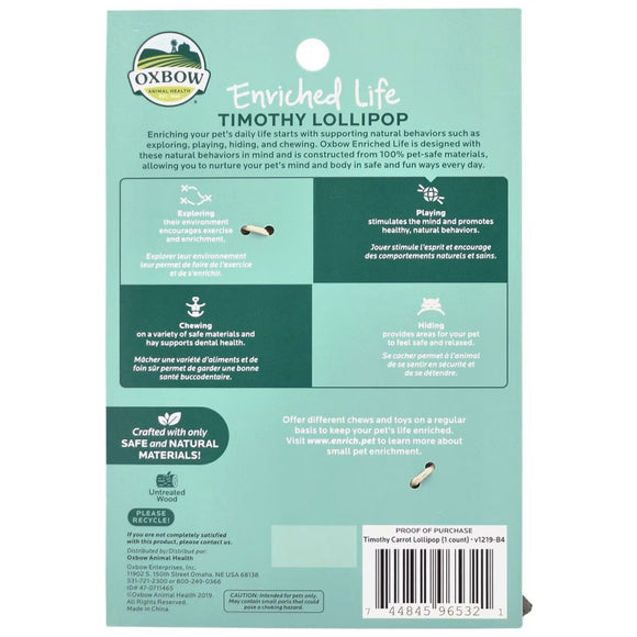 Oxbow Enriched Life Timothy Hay Carrot Lollipop Treat For Small Animals