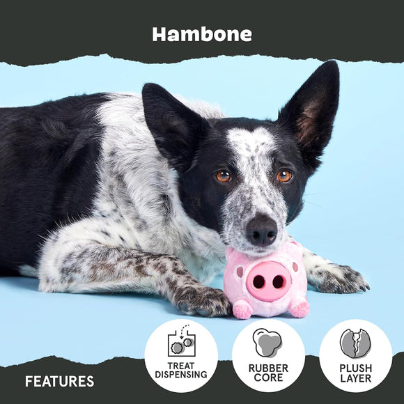 BARK Super Chewer Hambone 2-in-1 Plush Exterior with Tough Center Treat Dispensing Dog Chew Toy