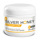 Silver honey pet wipes come in a 50 ct jar and are made with natural ingredients like manuka honey and microsilver bg. 